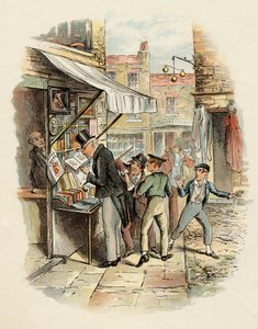 Oliver był zdumiony trybem Dodgersów „Going to Work” z „Przygód Olivera Twista” Charlesa Dickensa (1812-70) 1838, wydanego przez Chapman and Hall, 1901 (kolor litho)